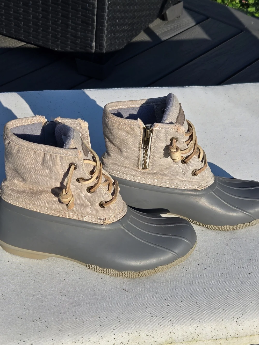 Sperry Syren Gulf Duck Rain Boots Ankle Zip Gray Waterproof Womens Size 7.5M